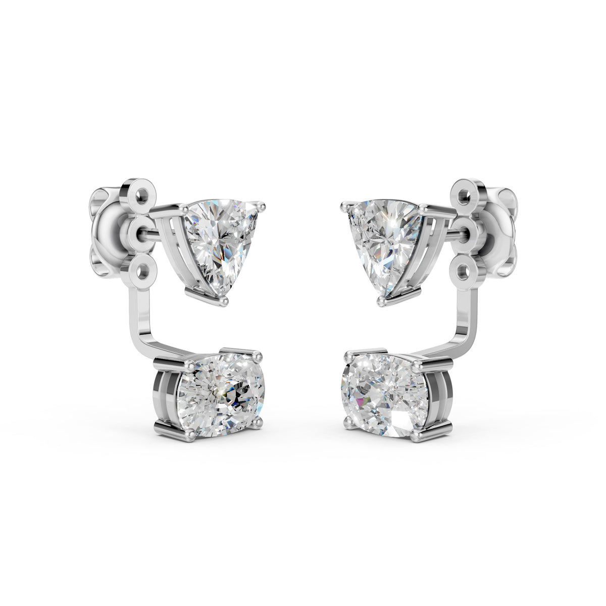Lab-Grown Trillion Solitaire Stud Earring with Long Cushion Solitaire Jacket
