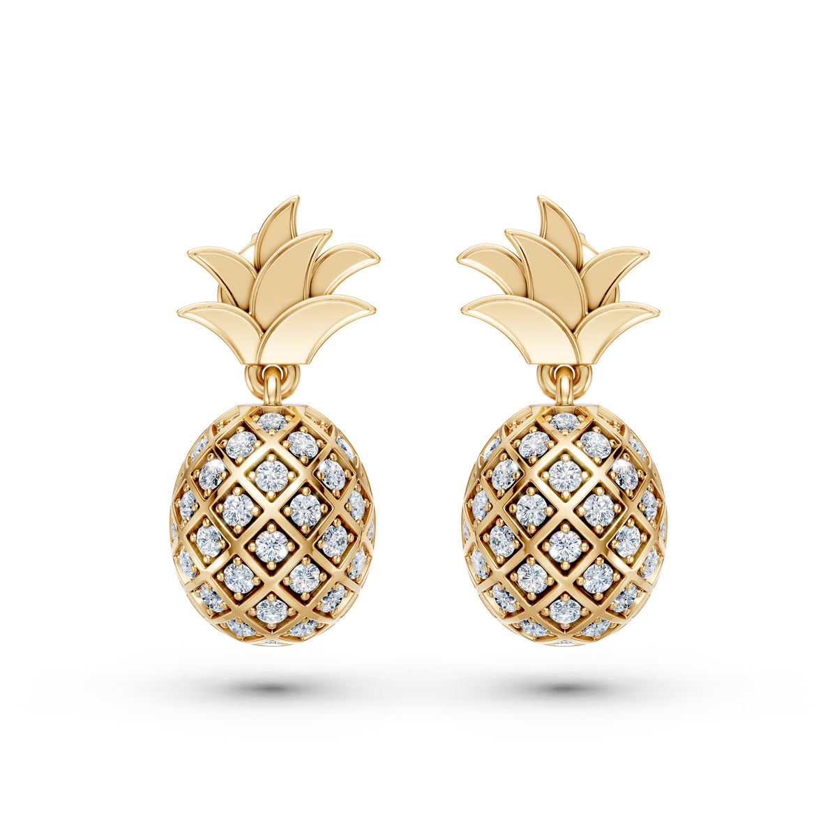 Lab-Grown Diamond Pave Studded Pineapple Shaped Charm Dangling Earrings