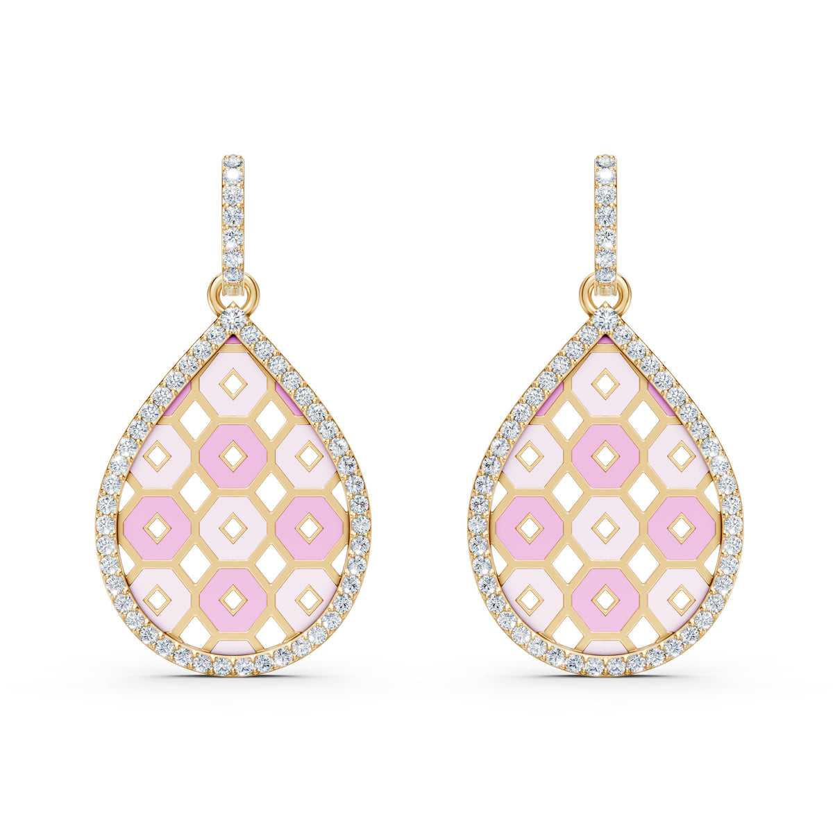 Drop Shaped Lab-Grown Diamond Studded Hoop Earring with Enamel