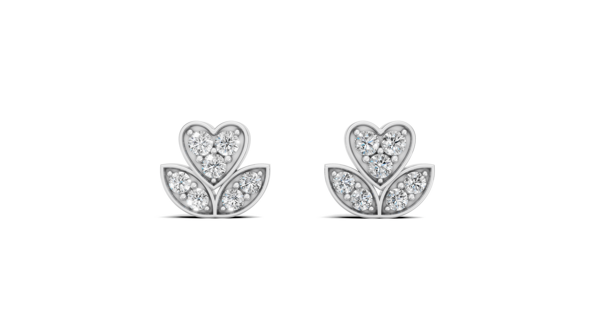 Diamond Heart & Leaf Fleur Stud Earrings