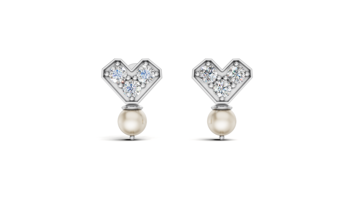 Diamond Heart & Pearl Drop Earrings