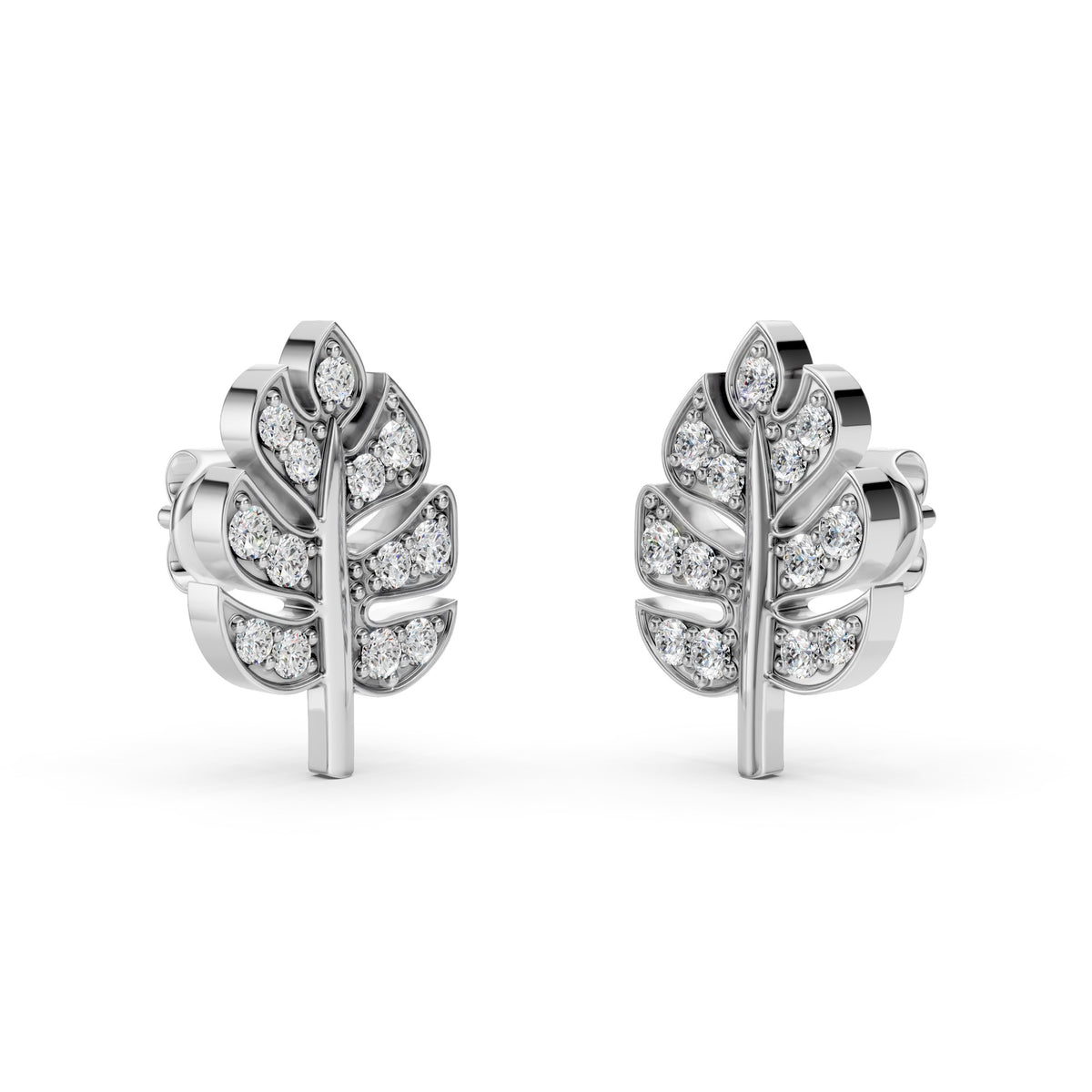 Monstera Leaf Shaped Charm Lab-Grown Diamond Studded Earrings