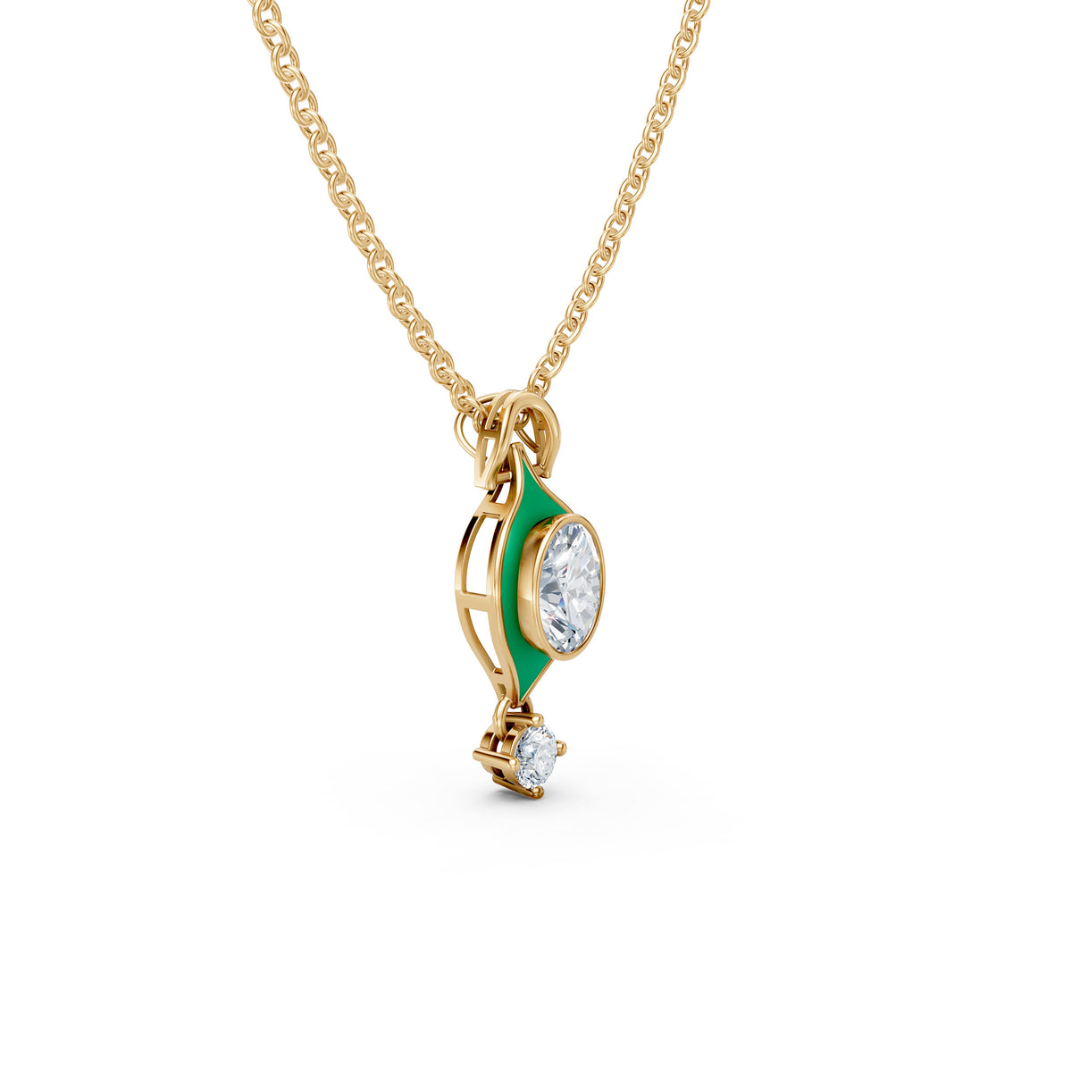 Oval Solitaire Green Enamel Evil Eye Pendant
