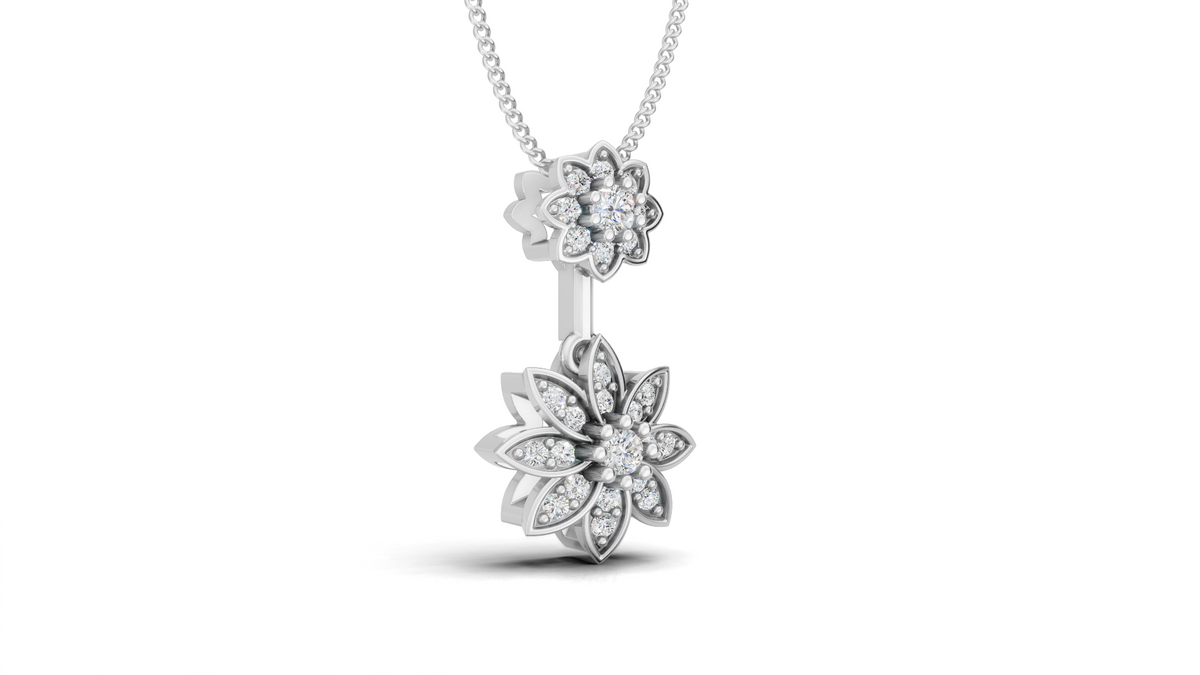 Diamond Double Floral Drop Pendant