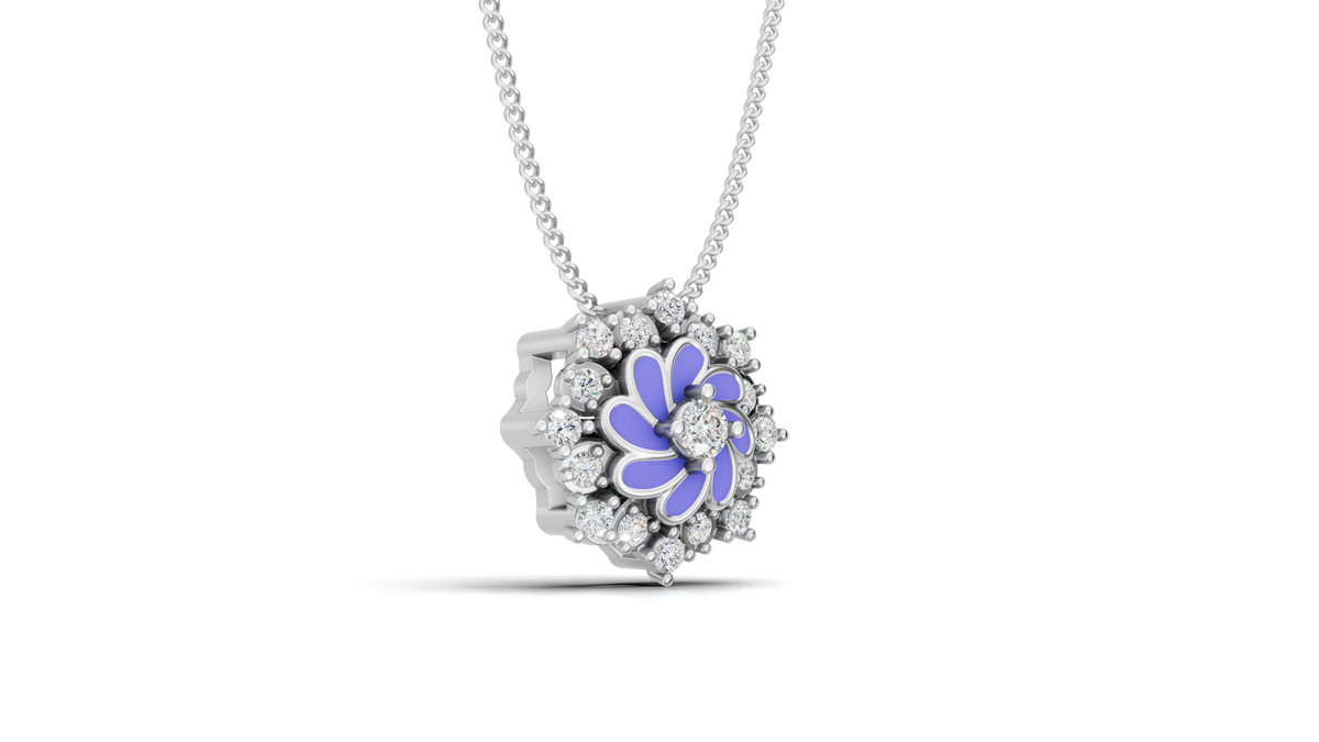 Lavender Enamel Pinwheel Diamond Halo Pendant