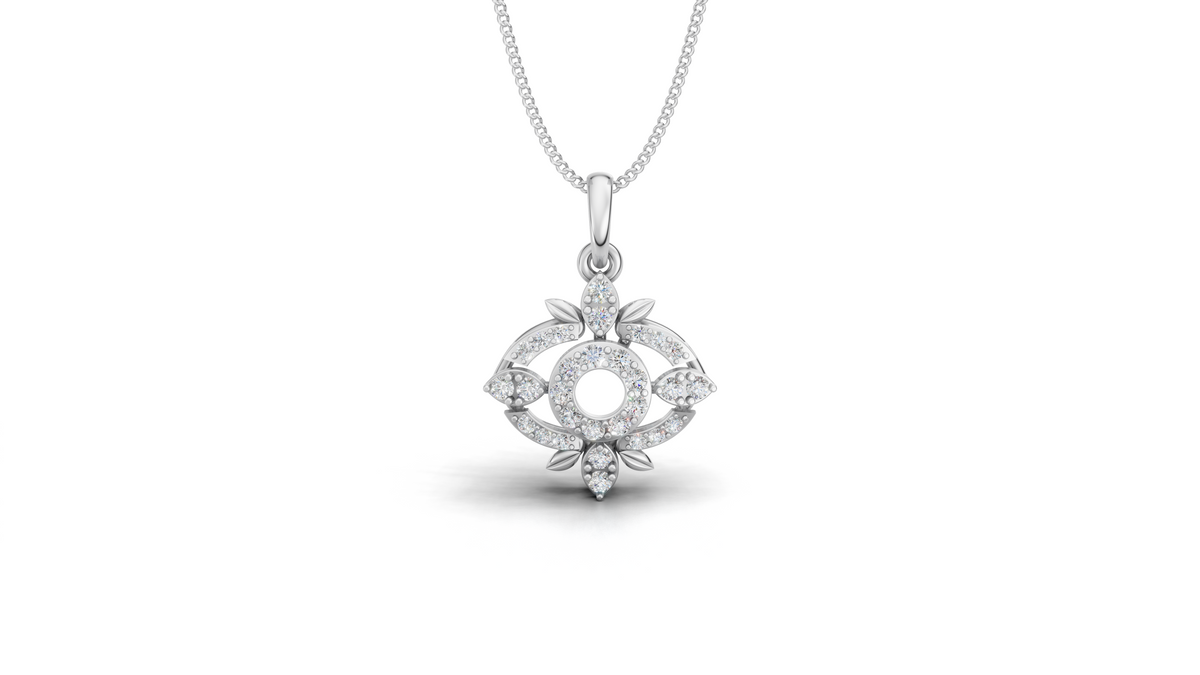 Diamond Evil Eye & Leaf Pendant