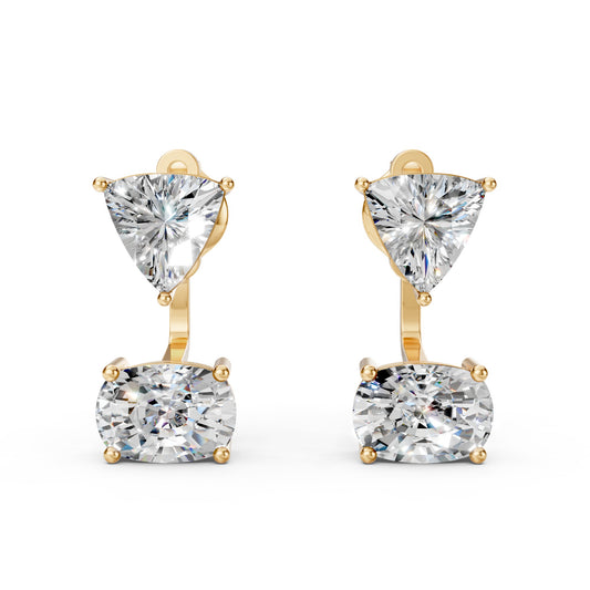 Lab-Grown Trillion Solitaire Stud Earring with Long Cushion Solitaire Jacket