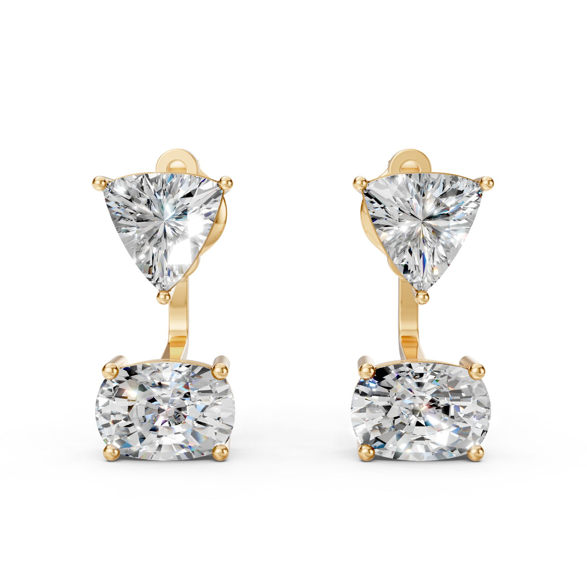 Lab-Grown Trillion Solitaire Stud Earring with Long Cushion Solitaire Jacket