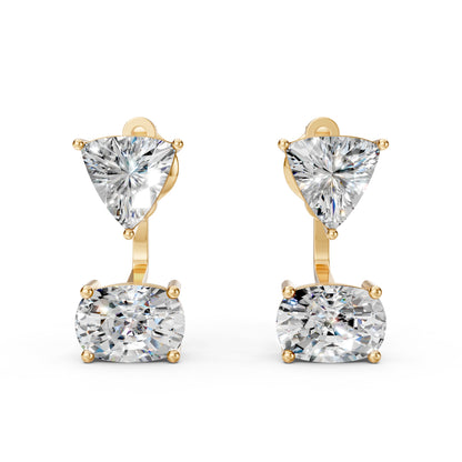 Lab-Grown Trillion Solitaire Stud Earring with Long Cushion Solitaire Jacket
