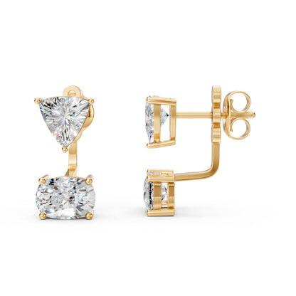 Lab-Grown Trillion Solitaire Stud Earring with Long Cushion Solitaire Jacket