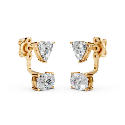 Lab-Grown Trillion Solitaire Stud Earring with Long Cushion Solitaire Jacket
