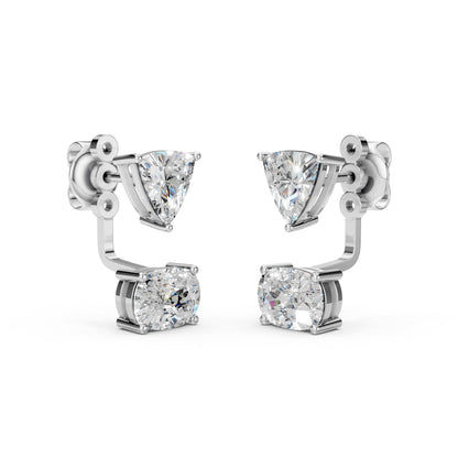 Lab-Grown Trillion Solitaire Stud Earring with Long Cushion Solitaire Jacket