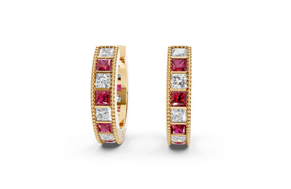 Princess Diamond and Colorstone Small Hoop Earrings
