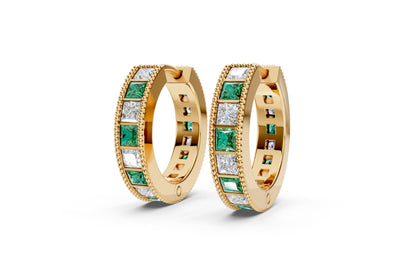 Princess Diamond and Colorstone Small Hoop Earrings