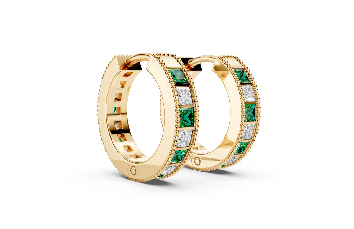 Princess Diamond and Colorstone Small Hoop Earrings