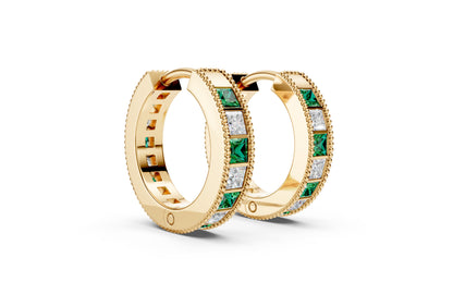 Princess Diamond and Colorstone Small Hoop Earrings