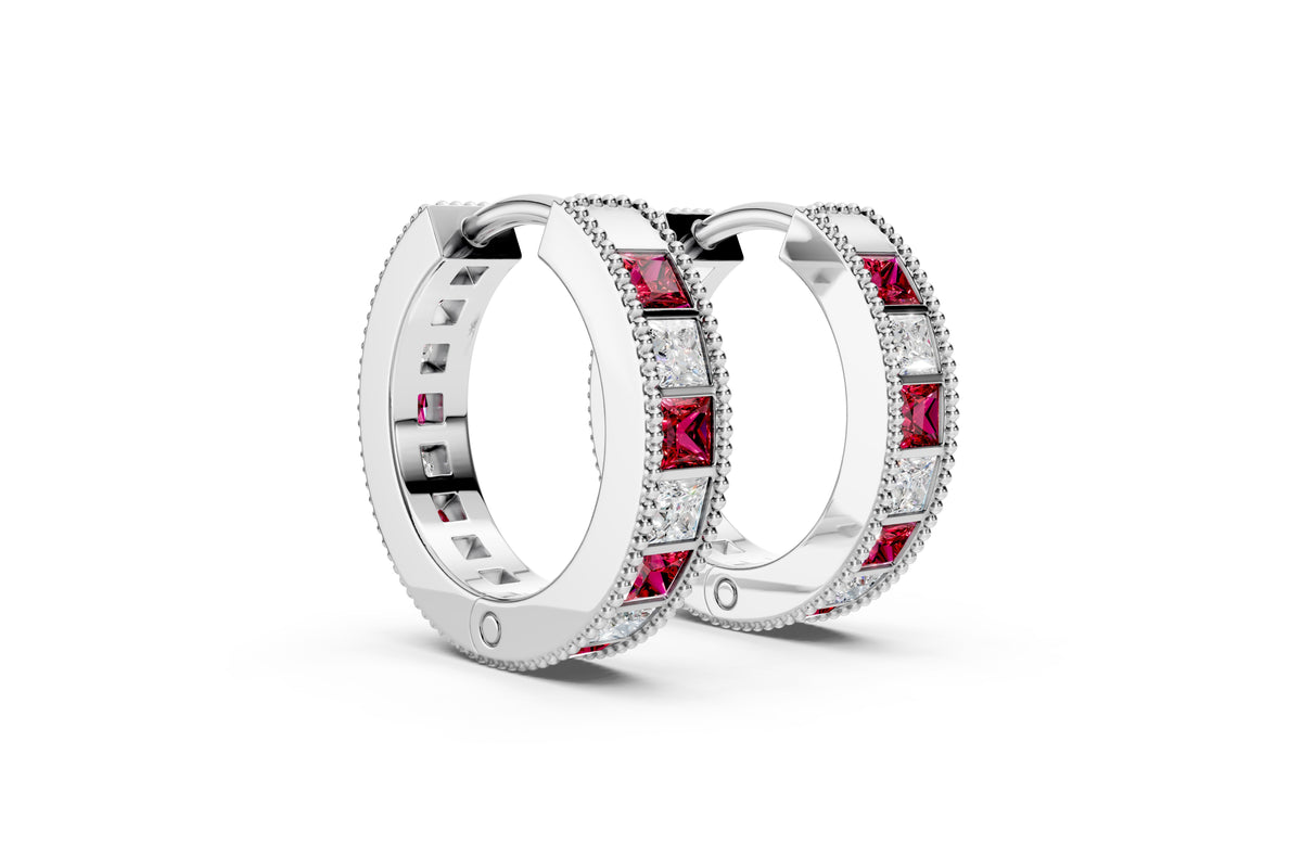 Princess Diamond and Colorstone Small Hoop Earrings