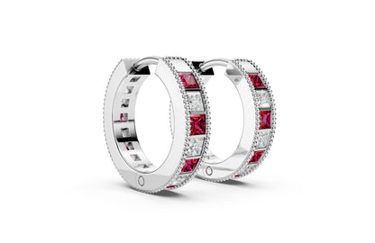 Princess Diamond and Colorstone Small Hoop Earrings