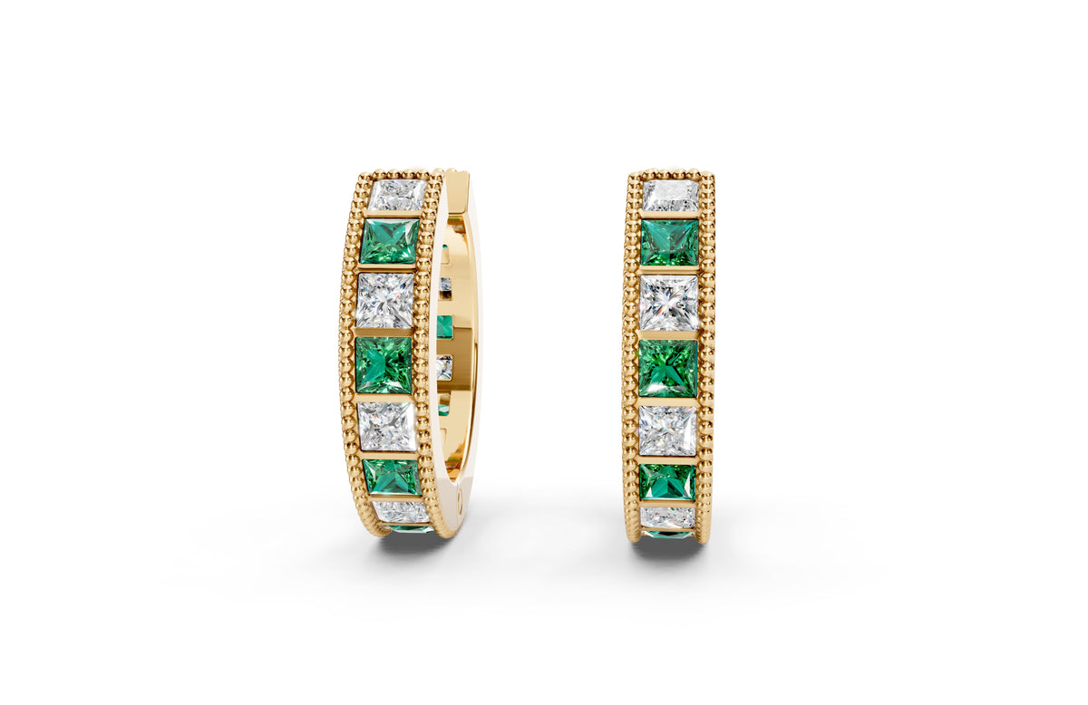 Princess Diamond and Colorstone Small Hoop Earrings