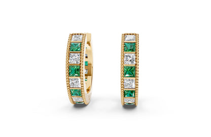 Princess Diamond and Colorstone Small Hoop Earrings