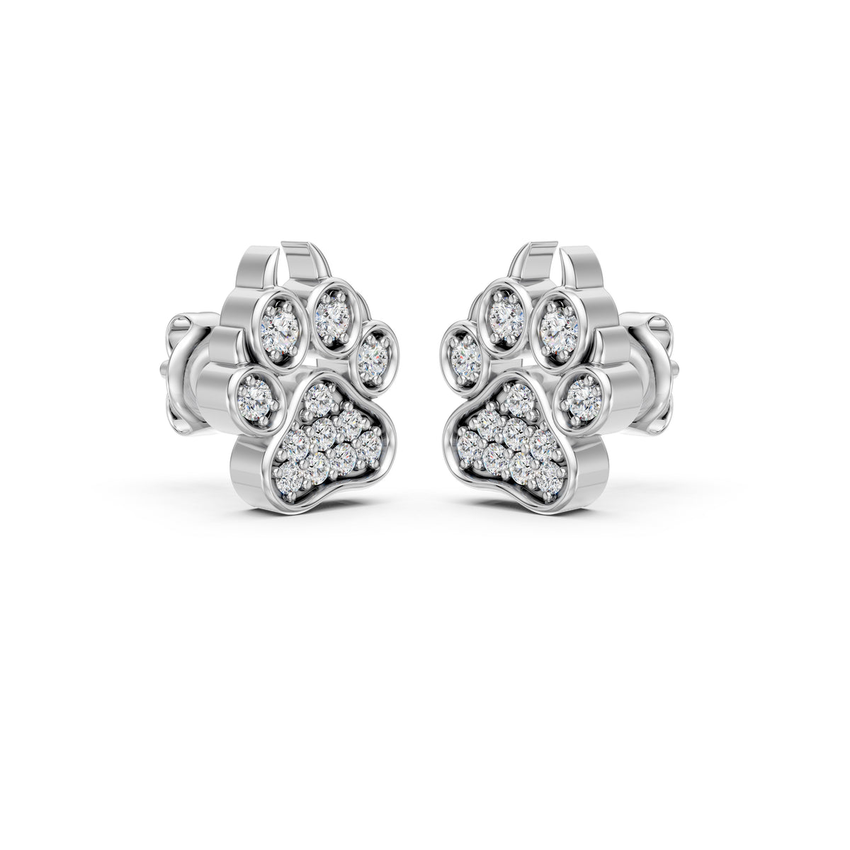 Nature Lover's Paw Print Diamond Stud Earrings