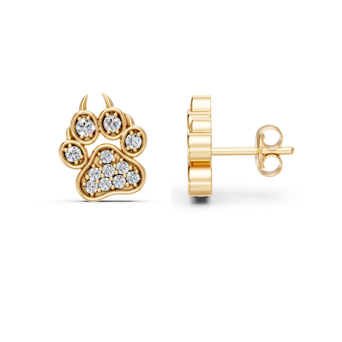 Nature Lover's Paw Print Diamond Stud Earrings