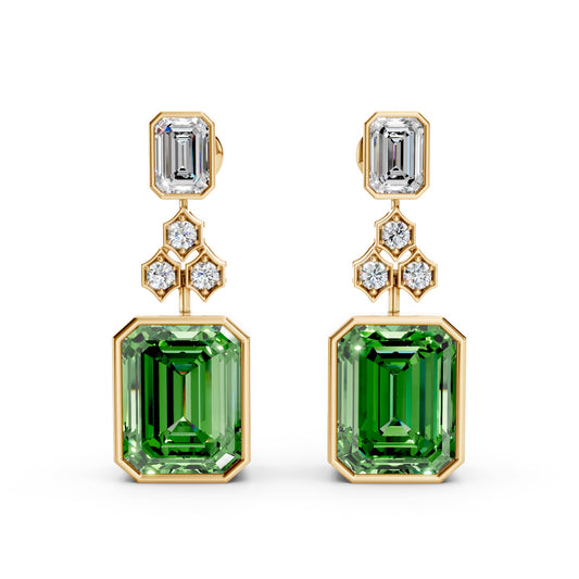 Geometric Drop Lab Grown Diamond Earrings With Emerald Accent