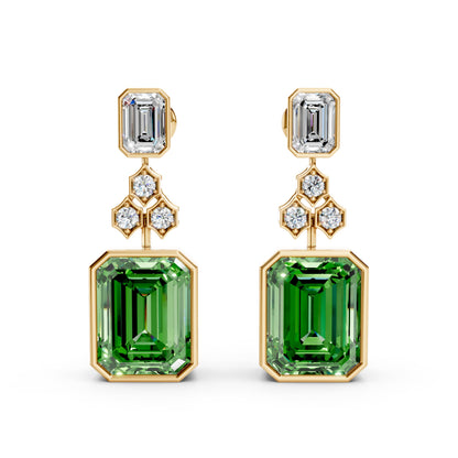 Geometric Drop Lab Grown Diamond Earrings With Emerald Accent