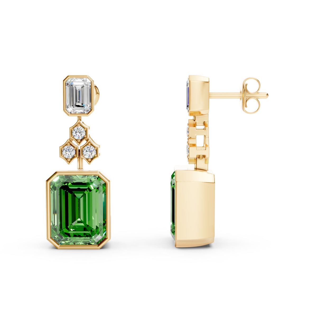 Geometric Drop Lab Grown Diamond Earrings With Emerald Accent