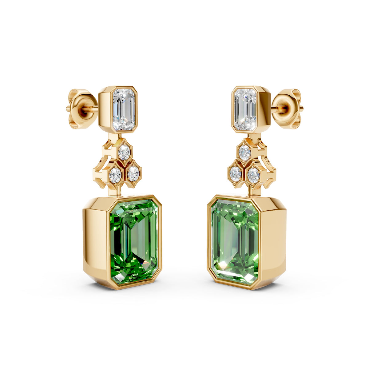 Geometric Drop Lab Grown Diamond Earrings With Emerald Accent