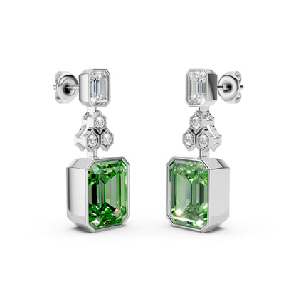Geometric Drop Lab Grown Diamond Earrings With Emerald Accent