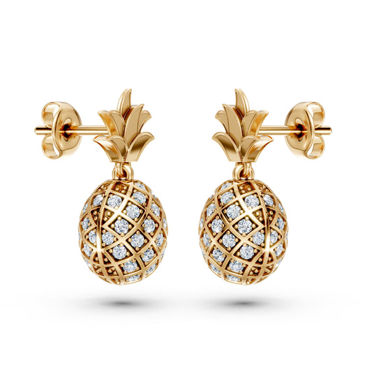 Lab-Grown Diamond Pave Studded Pineapple Shaped Charm Dangling Earrings
