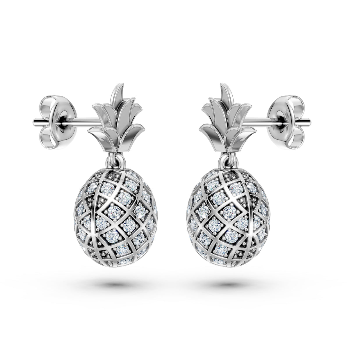 Lab-Grown Diamond Pave Studded Pineapple Shaped Charm Dangling Earrings
