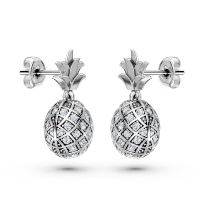 Lab-Grown Diamond Pave Studded Pineapple Shaped Charm Dangling Earrings