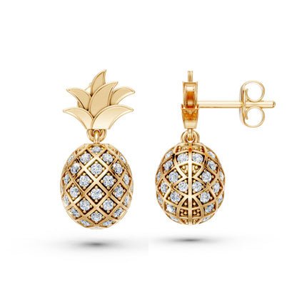 Lab-Grown Diamond Pave Studded Pineapple Shaped Charm Dangling Earrings