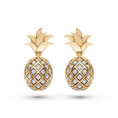 Lab-Grown Diamond Pave Studded Pineapple Shaped Charm Dangling Earrings