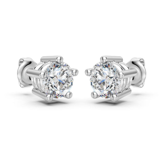 Round Solitaire Lab Grown Diamond Classic Stud Earrings