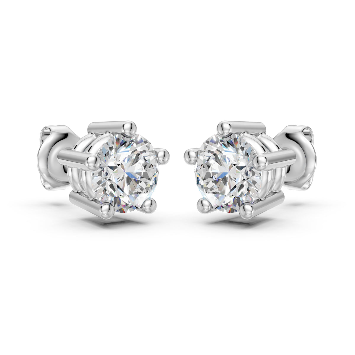 Round Solitaire Lab Grown Diamond Classic Stud Earrings