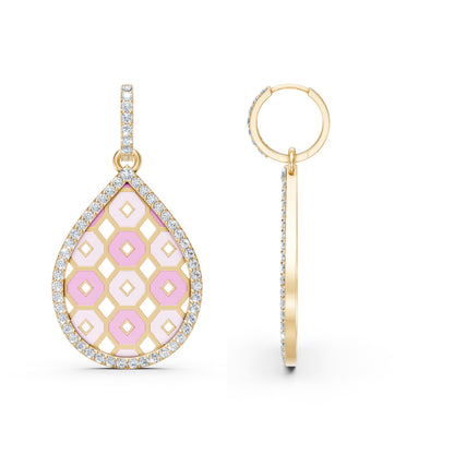 Drop Shaped Lab-Grown Diamond Studded Hoop Earring with Enamel