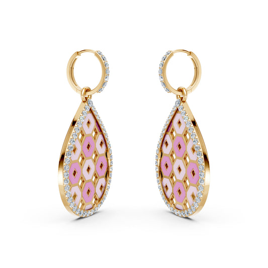 Drop Shaped Lab-Grown Diamond Studded Hoop Earring with Enamel