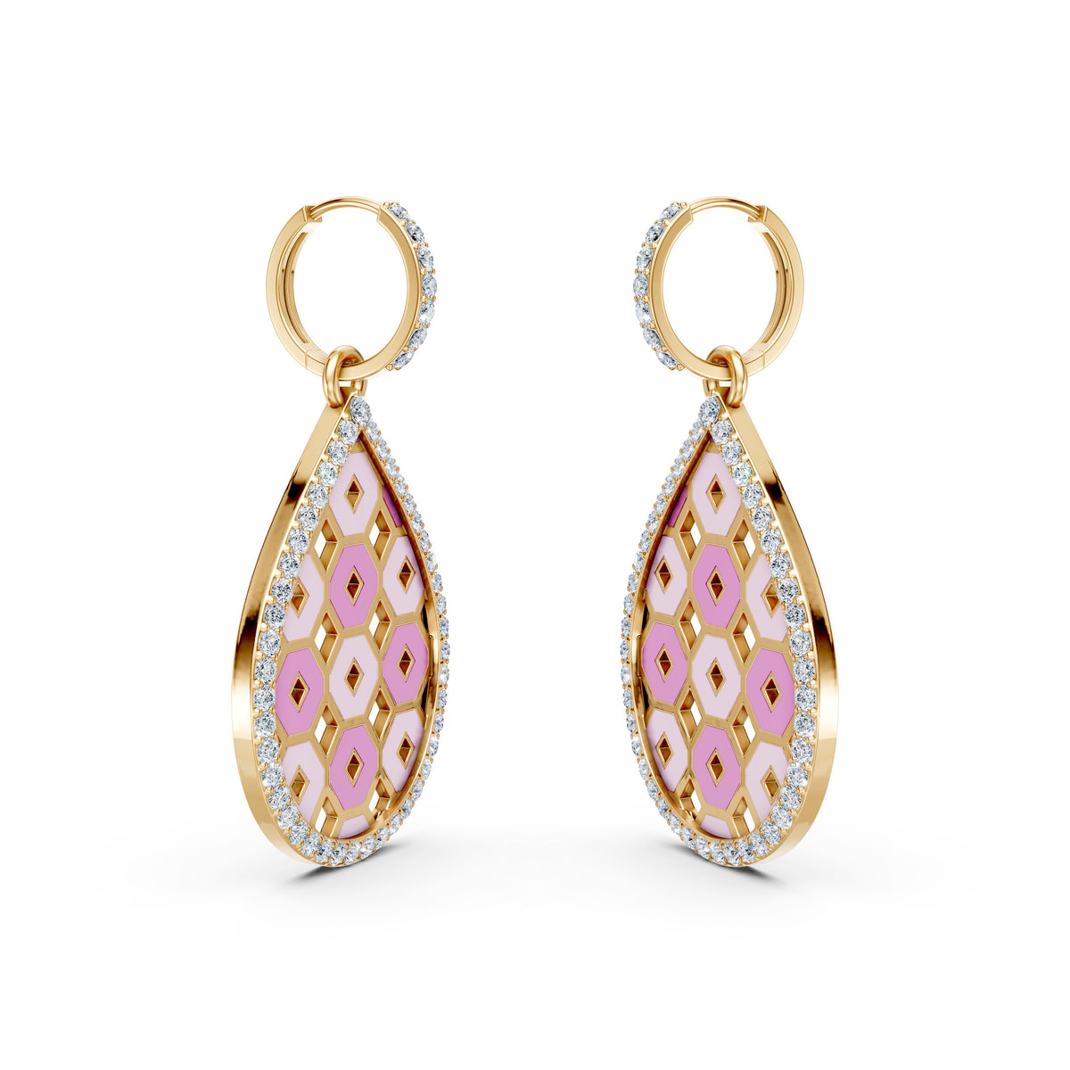 Drop Shaped Lab-Grown Diamond Studded Hoop Earring with Enamel