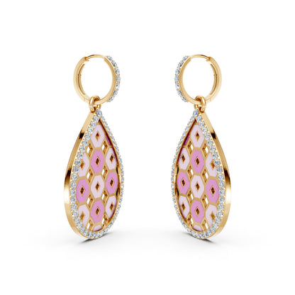 Drop Shaped Lab-Grown Diamond Studded Hoop Earring with Enamel