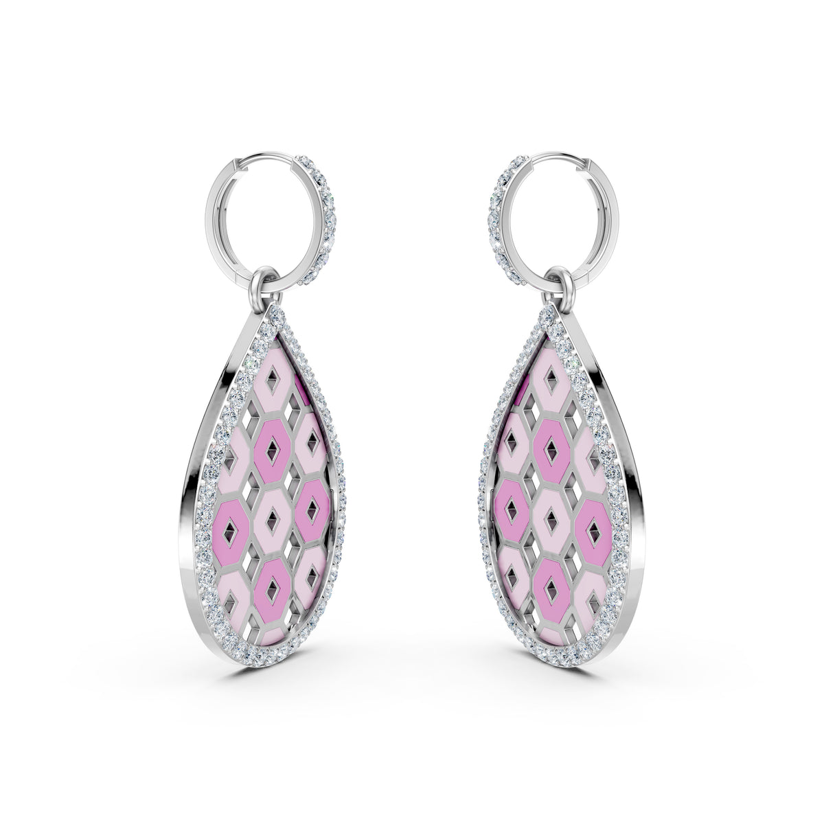 Drop Shaped Lab-Grown Diamond Studded Hoop Earring with Enamel