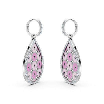 Drop Shaped Lab-Grown Diamond Studded Hoop Earring with Enamel