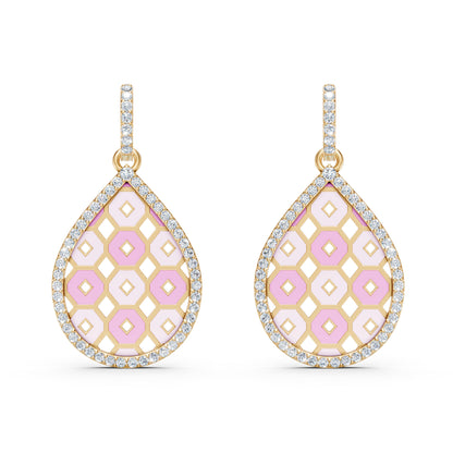 Drop Shaped Lab-Grown Diamond Studded Hoop Earring with Enamel