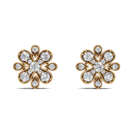 Diamond Layered Floral Cluster Stud Earrings