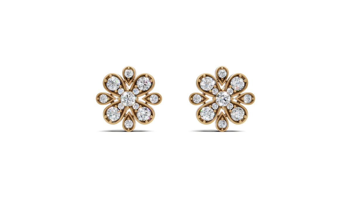 Diamond Layered Floral Cluster Stud Earrings
