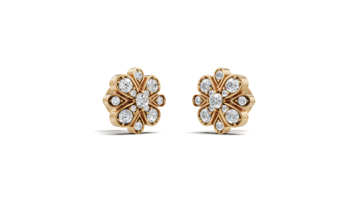 Diamond Layered Floral Cluster Stud Earrings