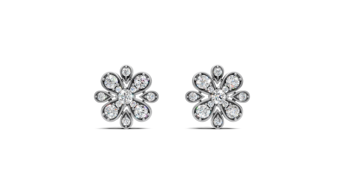 Diamond Layered Floral Cluster Stud Earrings