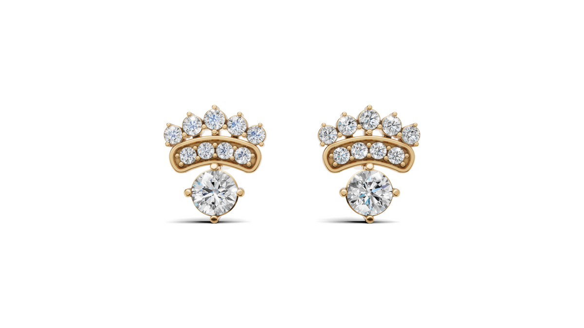 Diamond Solitaire Crown Drop Stud Earrings